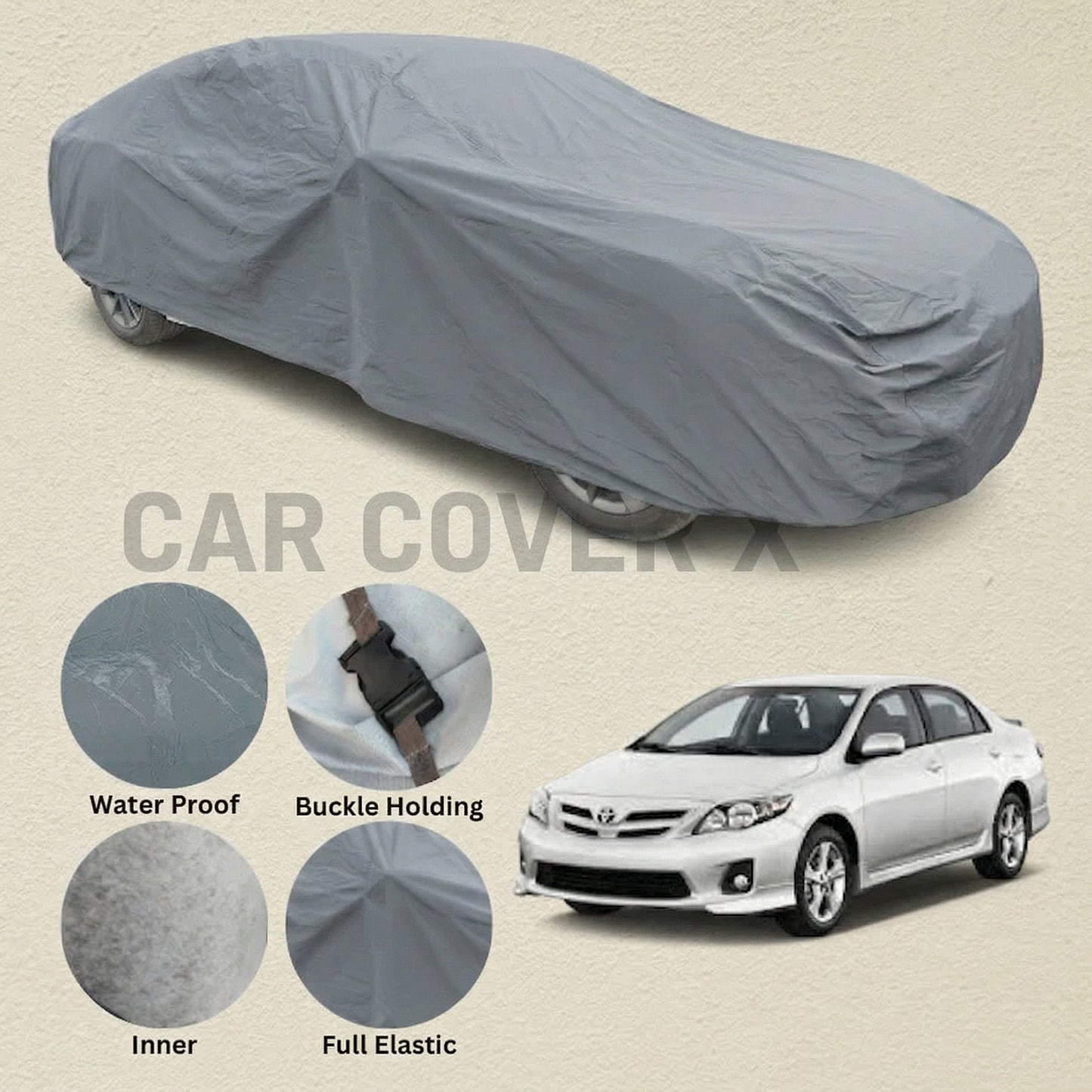 Toyota Corolla Anti Scratch Water Resistant PVC Cotton Top Cover | Model 2009 - 2014