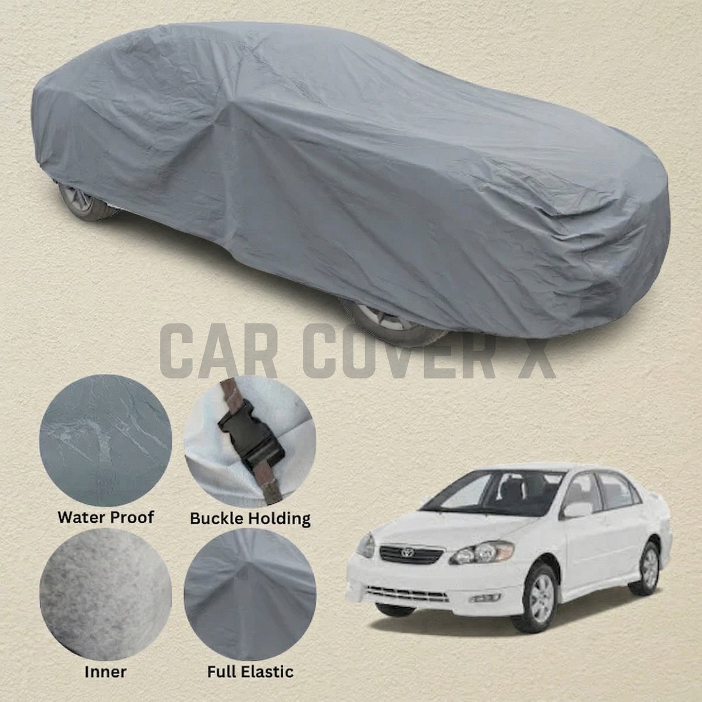 Toyota Corolla Anti Scratch Water Resistant PVC Cotton Top Cover | Model 2003 - 2008
