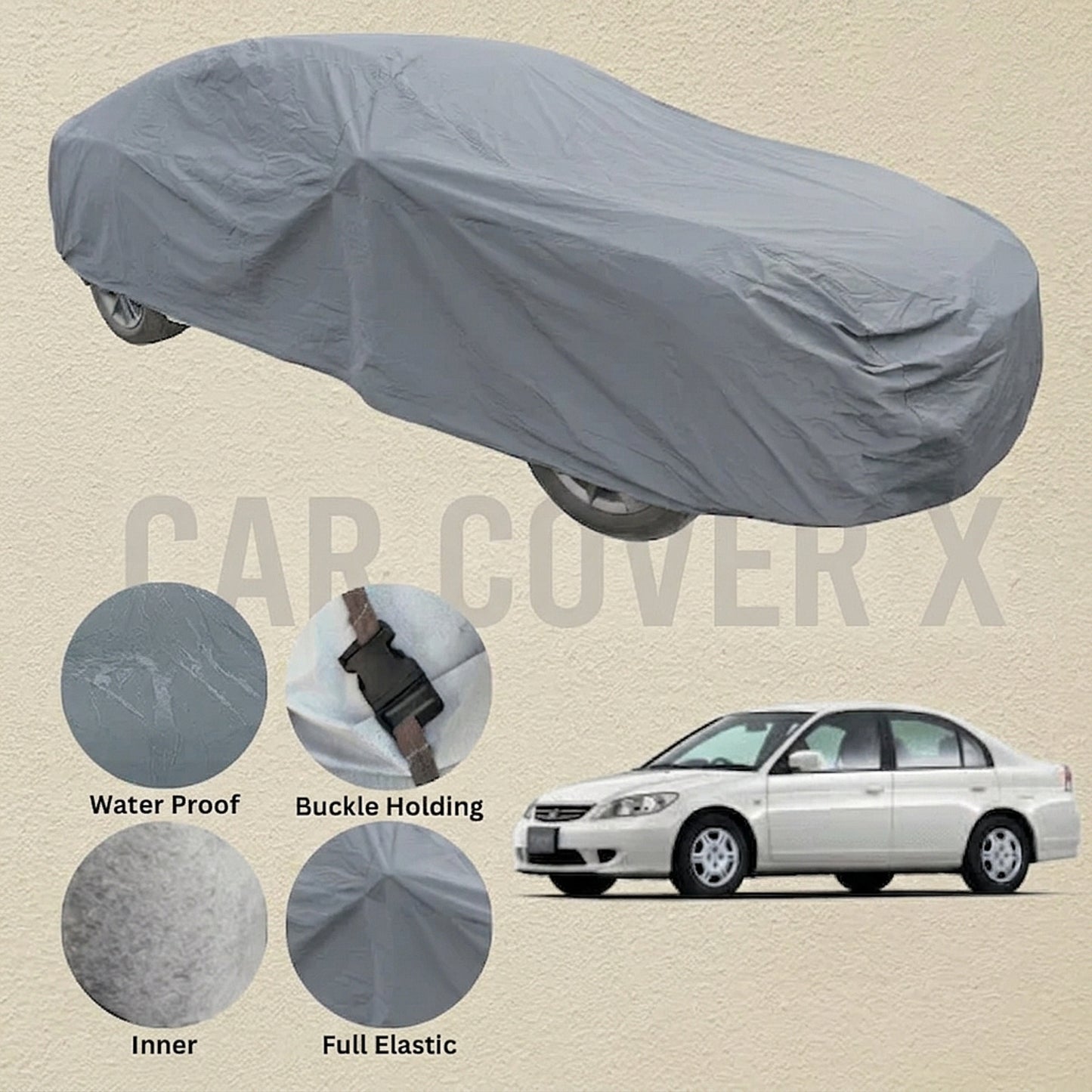 Honda Civic Anti Scratch Water Resistant PVC Cotton Top Cover | Model 2002 - 2005