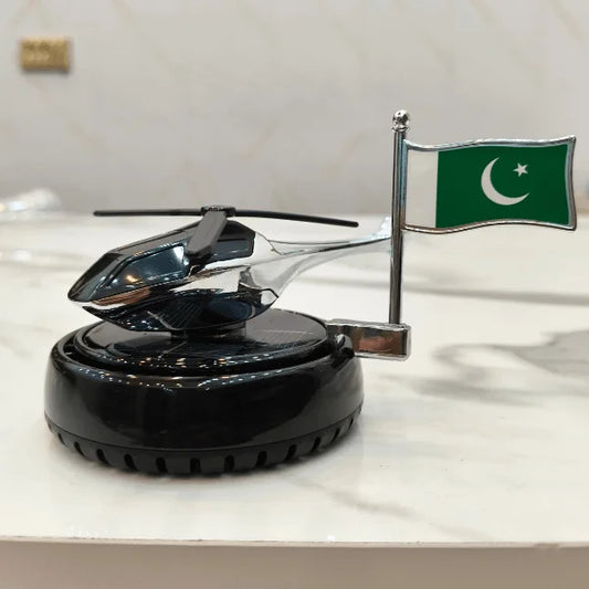 Car Dashboard Solar Air Freshener Helicopter & Flag with Refill Perfume