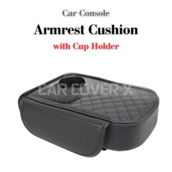 Universal Car Center Console Armrest Cushion with Cup Holder - Black