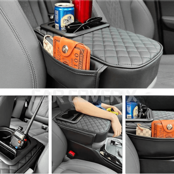 Universal Car Center Console Armrest Cushion with Cup Holder - Black