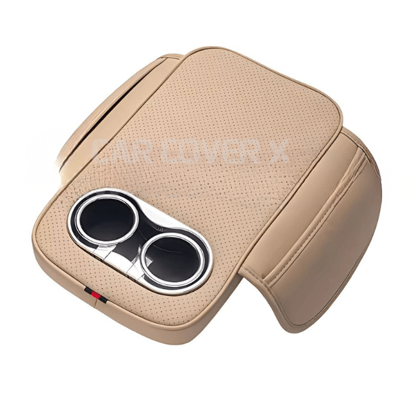Universal Car Center Console Armrest Cushion with Cup Holder - Beige