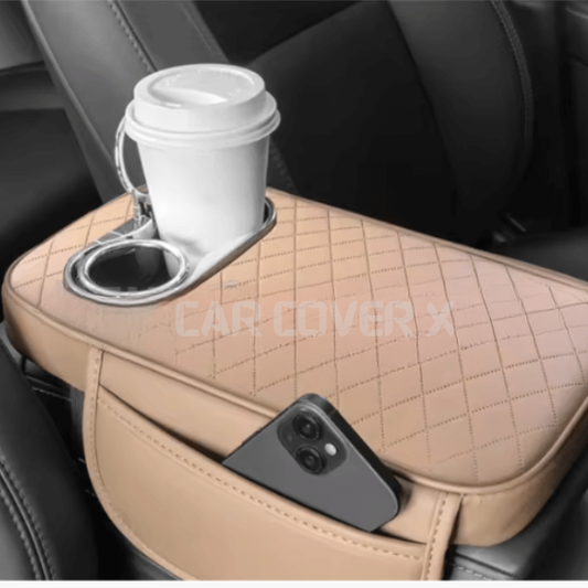 Universal Car Center Console Armrest Cushion with Cup Holder - Beige