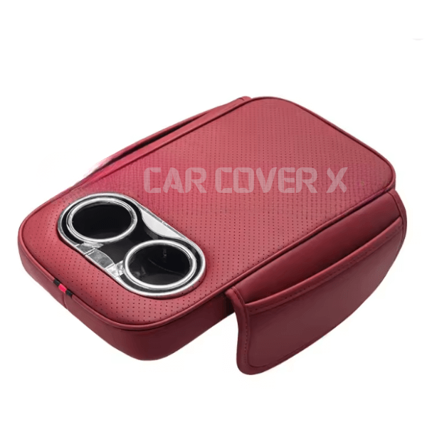 Universal Car Center Console Armrest Cushion with Cup Holder - Red