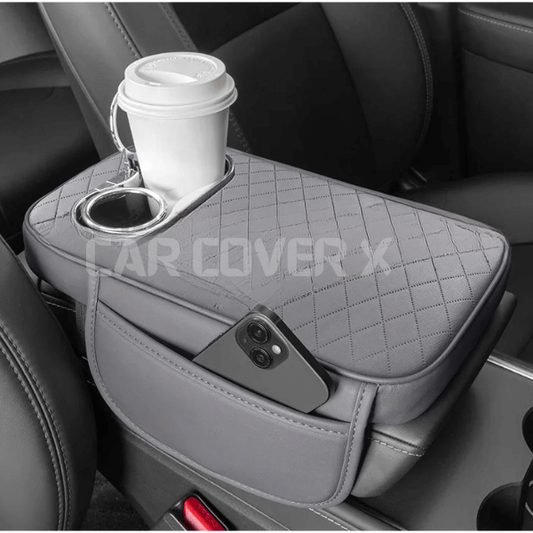 Universal Car Center Console Armrest Cushion with Cup Holder - Grey