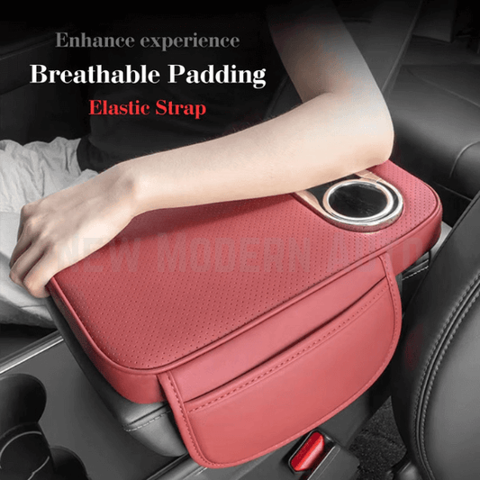 Universal Car Center Console Armrest Cushion with Cup Holder - Red