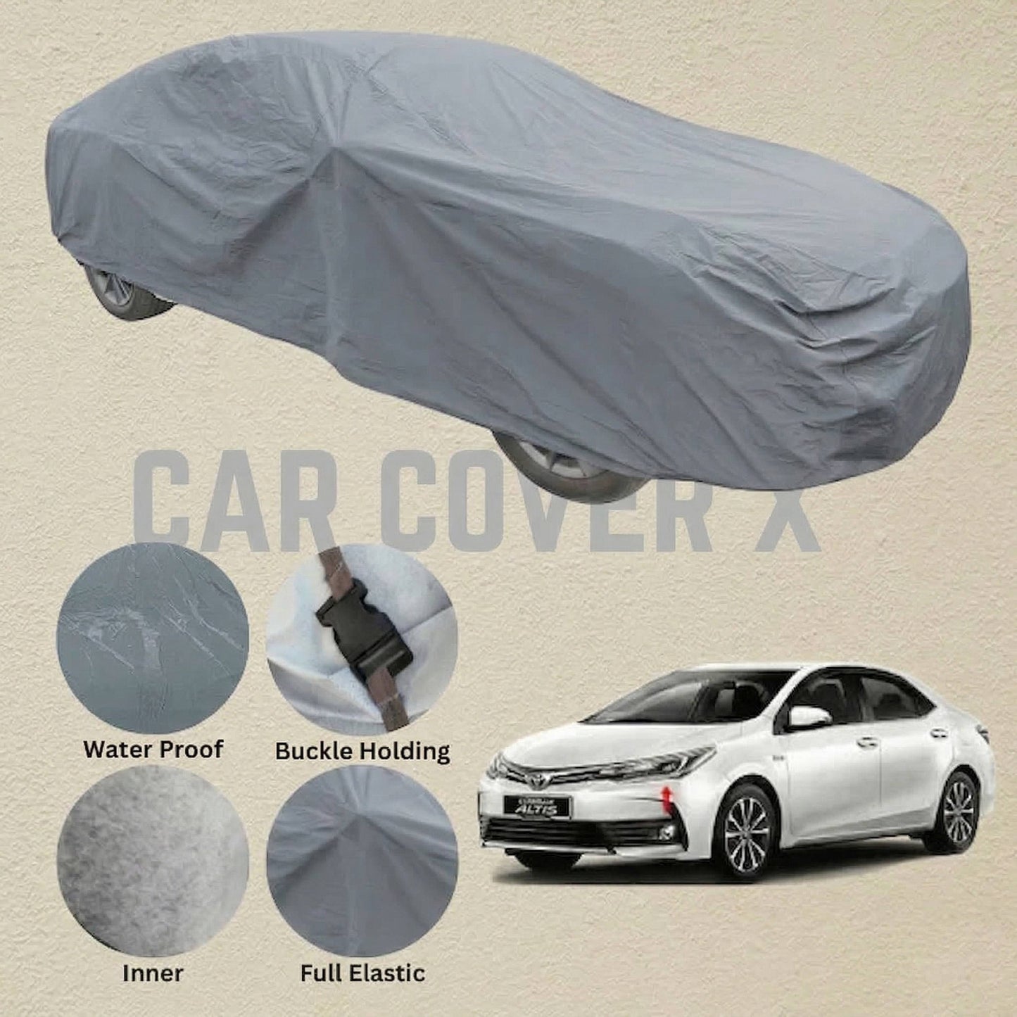 Toyota Corolla Anti Scratch Water Resistant PVC Cotton Top Cover | Model 2014 - 2024