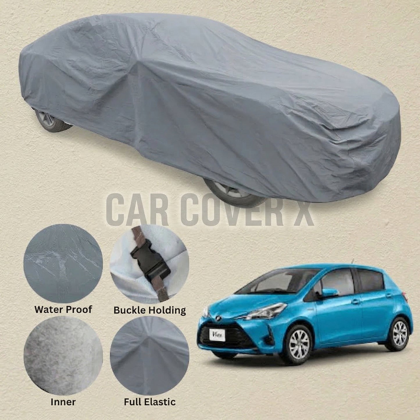 Toyota Vitz Anti Scratch Water Resistant PVC Cotton Top Cover | Model 2017 - 2024