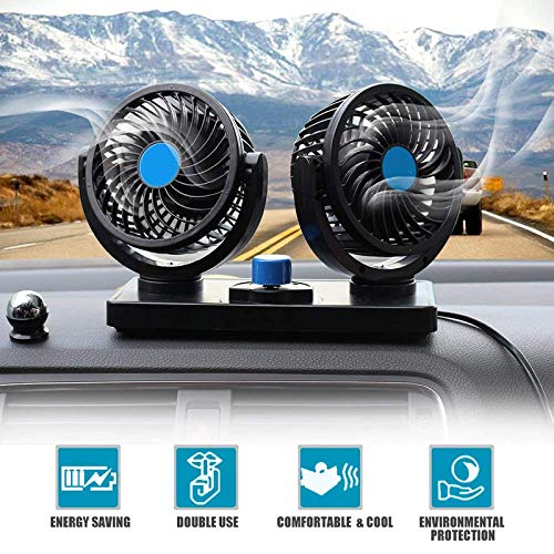 Dual Headed Rotatable Vehicle Fan - 12V | Large Size