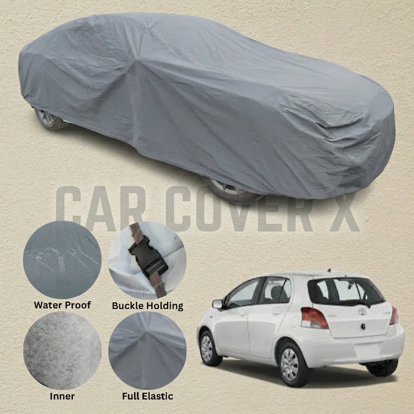 Toyota Vitz Anti Scratch Water Resistant PVC Cotton Top Cover | Model 2008 - 2016