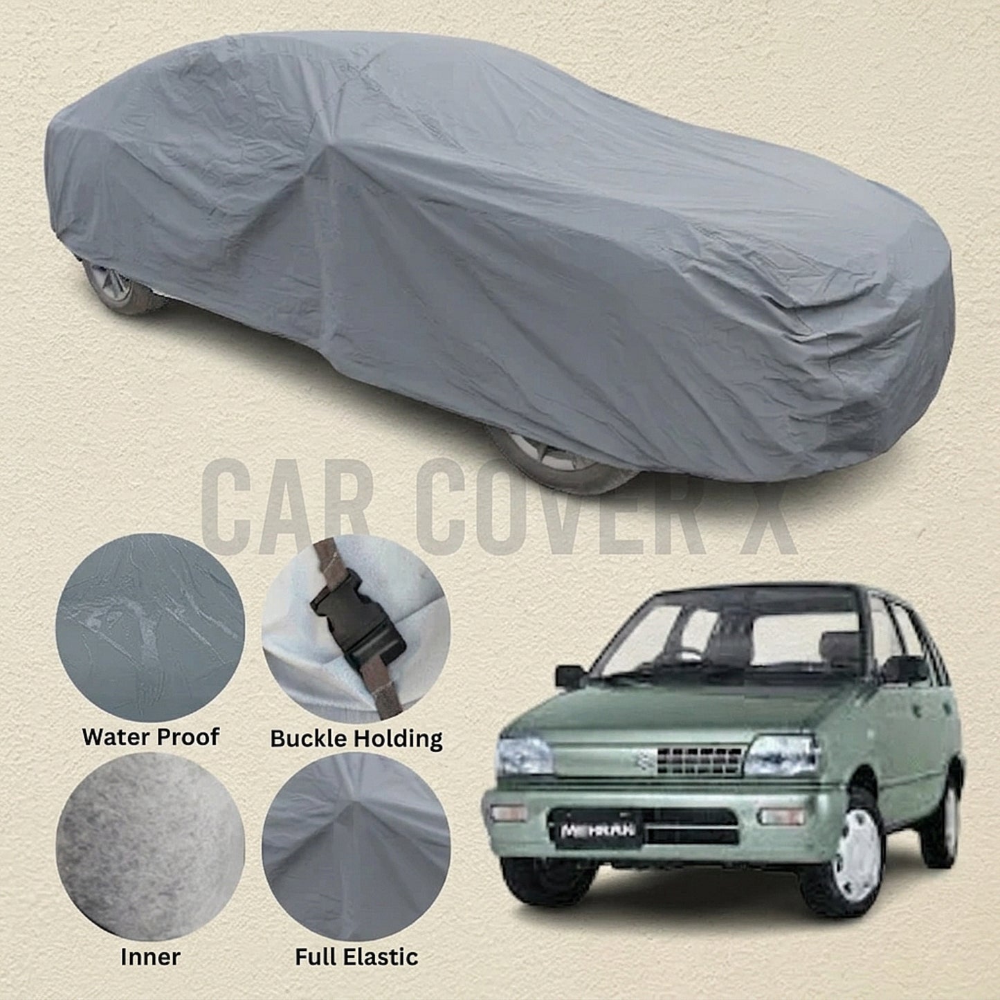 Suzuki Mehran Anti Scratch Water Resistant PVC Cotton Top Cover